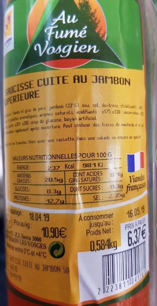 Saucisse cuite au jambon supérieure