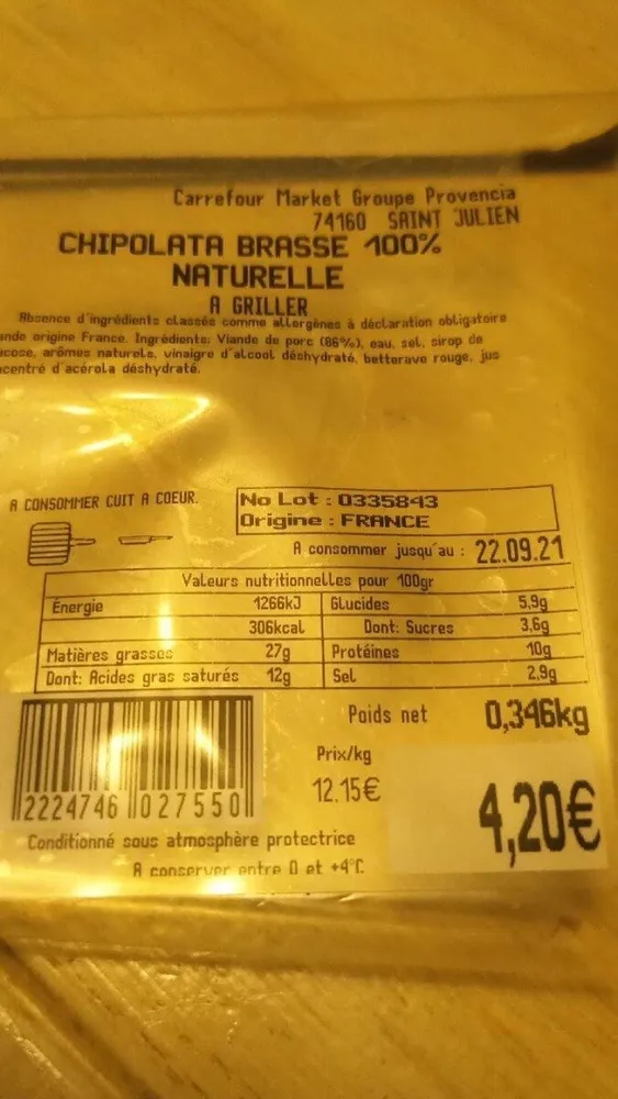 Chipolata brasse naturel