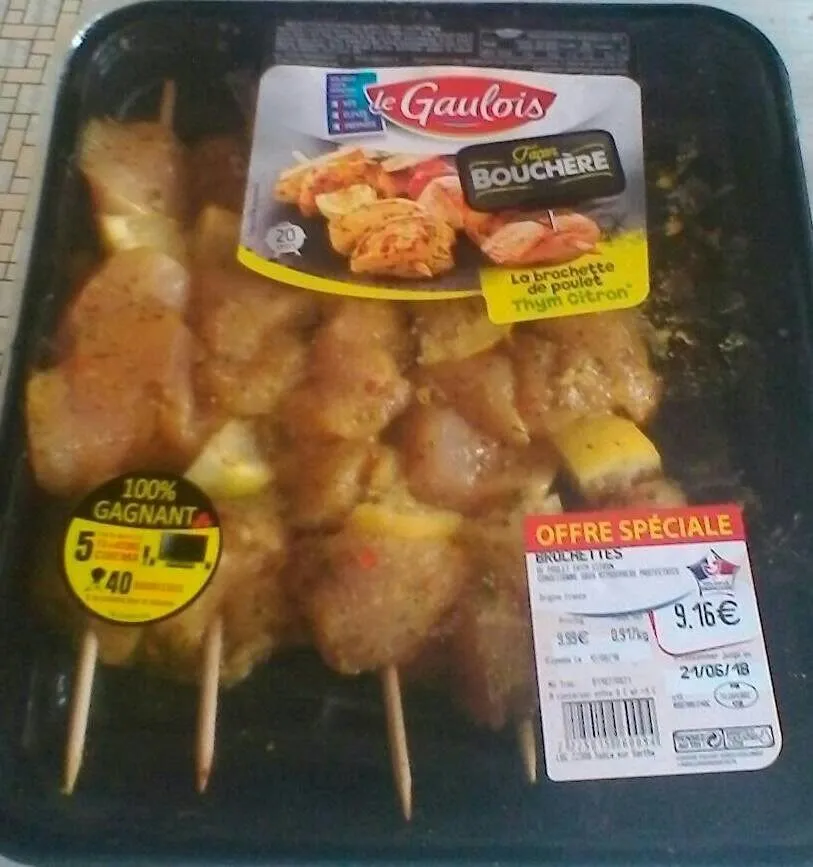 Brochettes de poulet thym citron