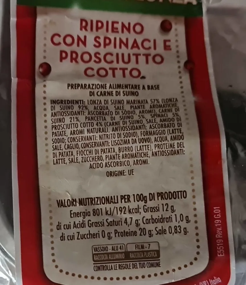 Arrosto di lonza con ripieno spinaci e prosciutto cotto