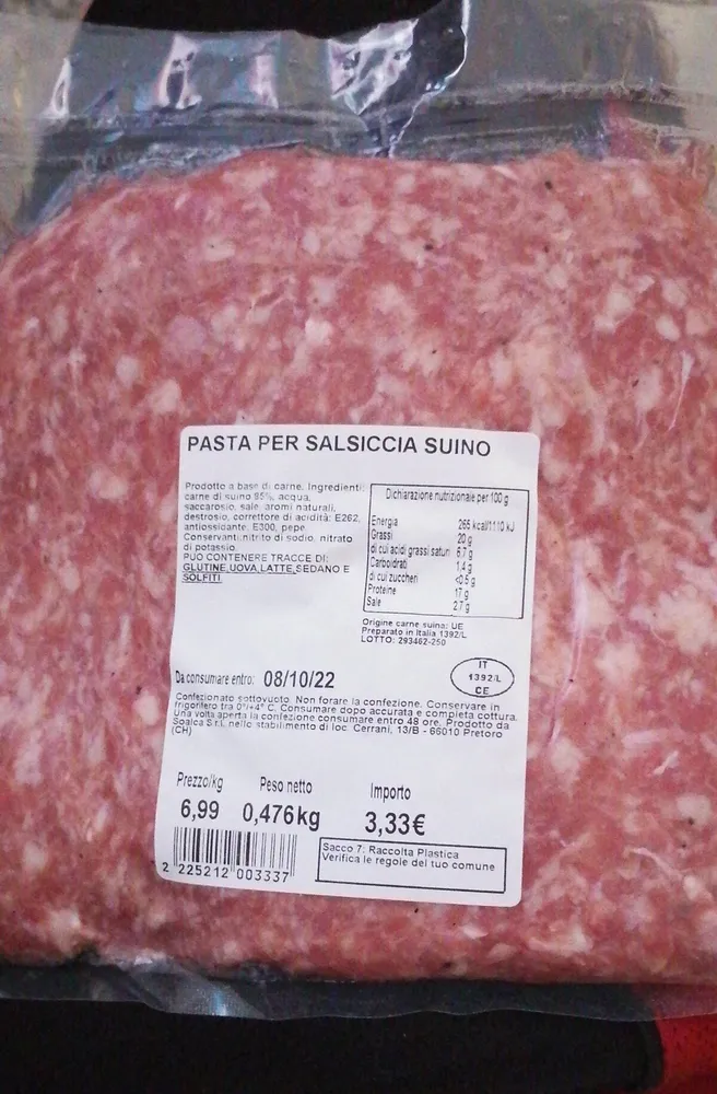 Pasta per salsiccia suino