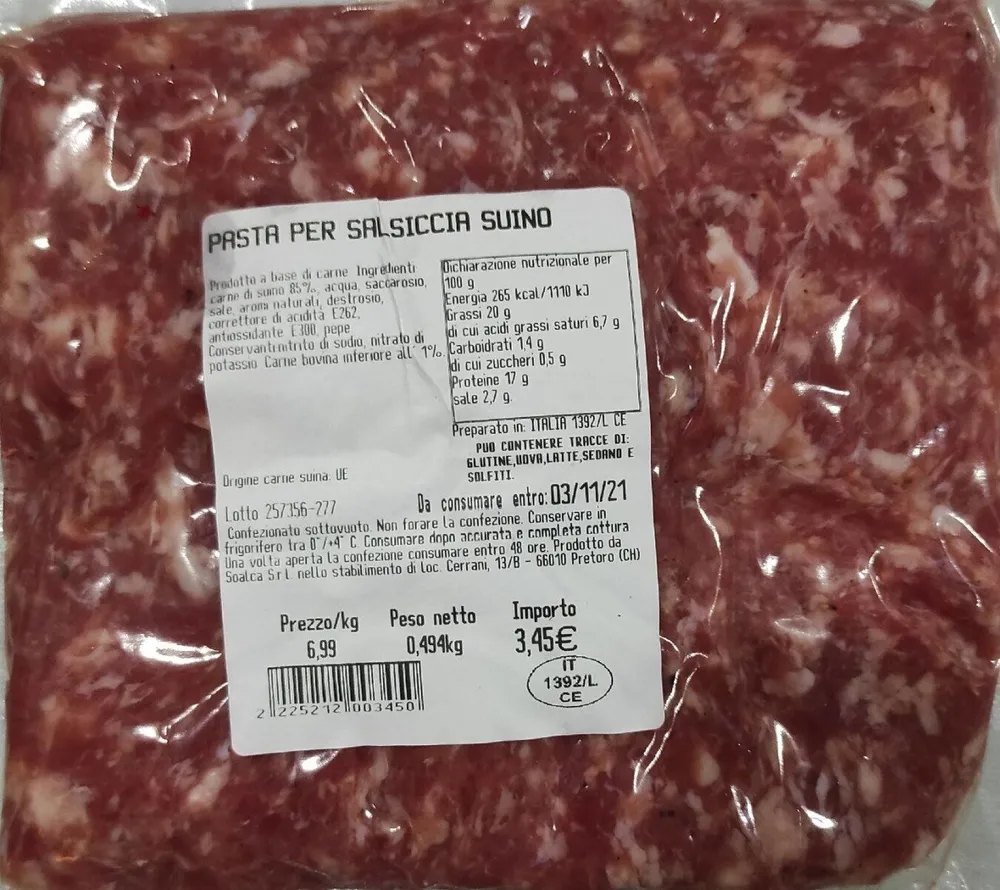 Pasta per salsiccia suino