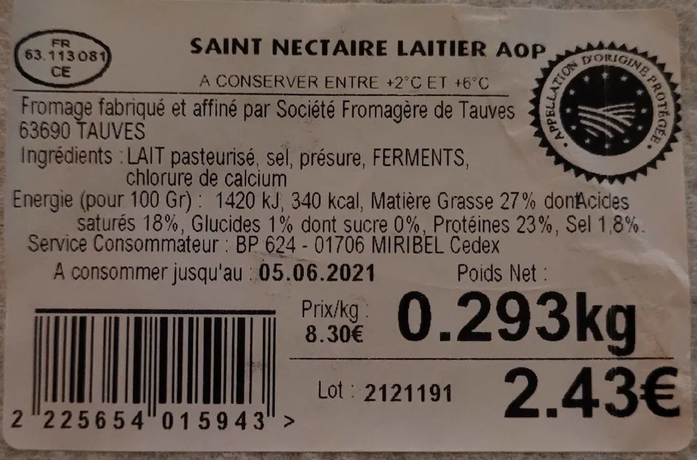 Saint Nectaire laitier AOP