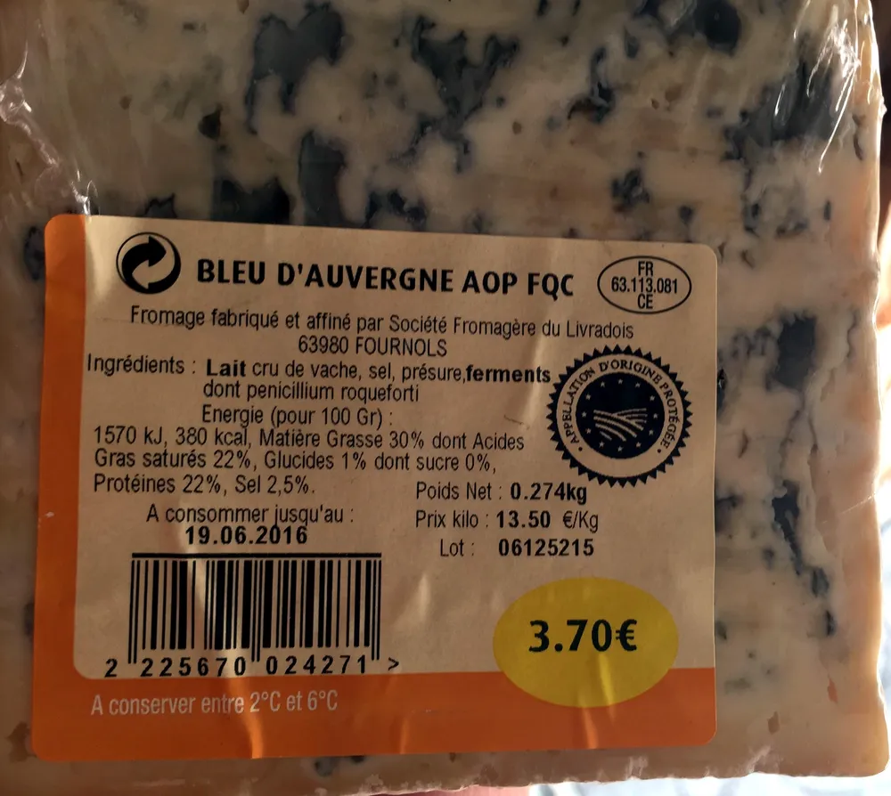 bleu d'Auvergne AOC (30% MG)