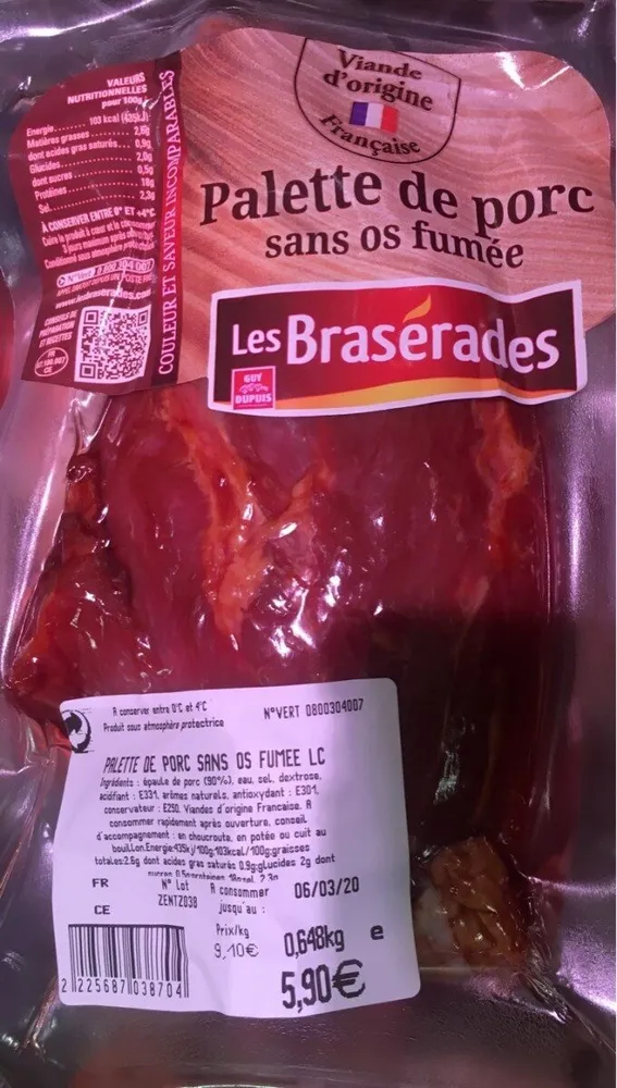 Palette sans os fumée