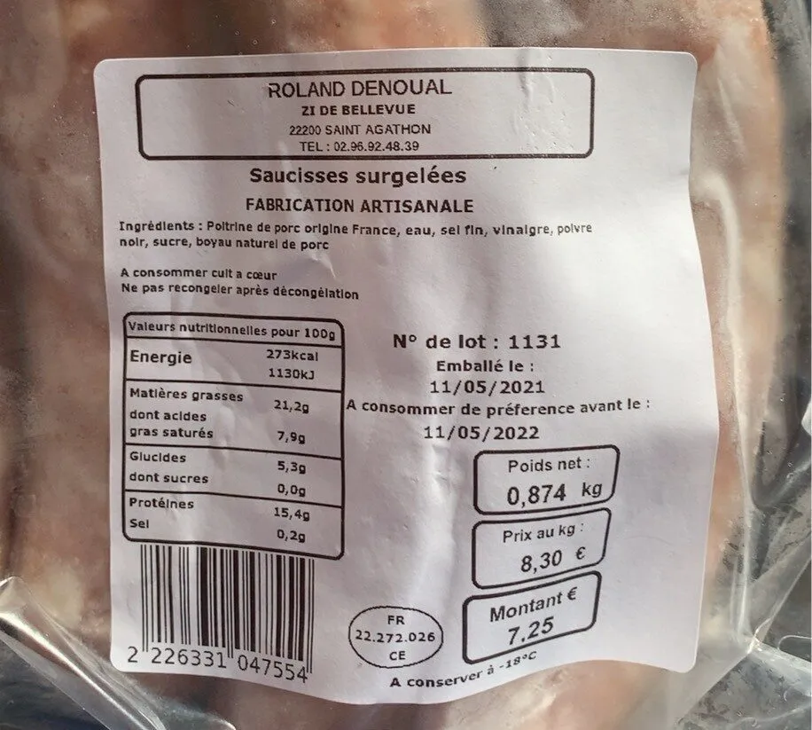 Saucisses surgeles roland Denoual
