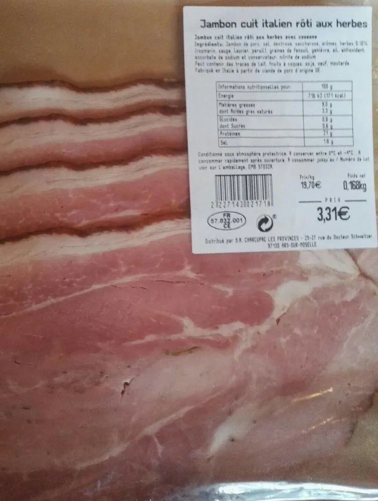 Jambon cuit italien rôti aux herbes
