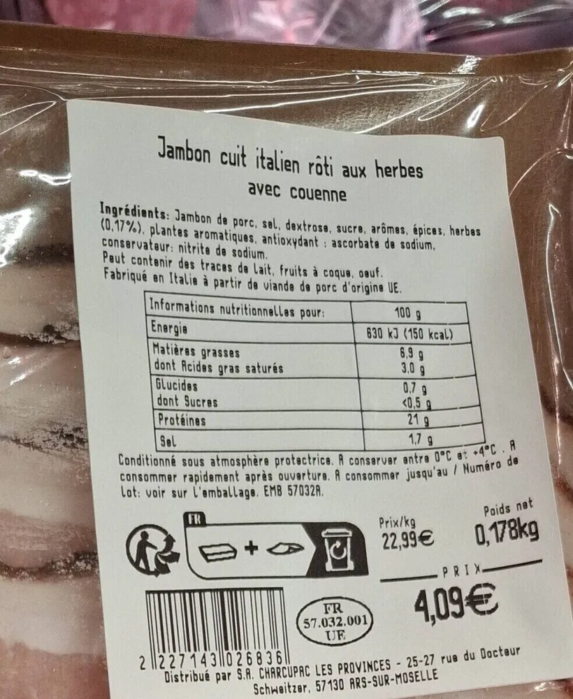 Jambon cuit rôti italien