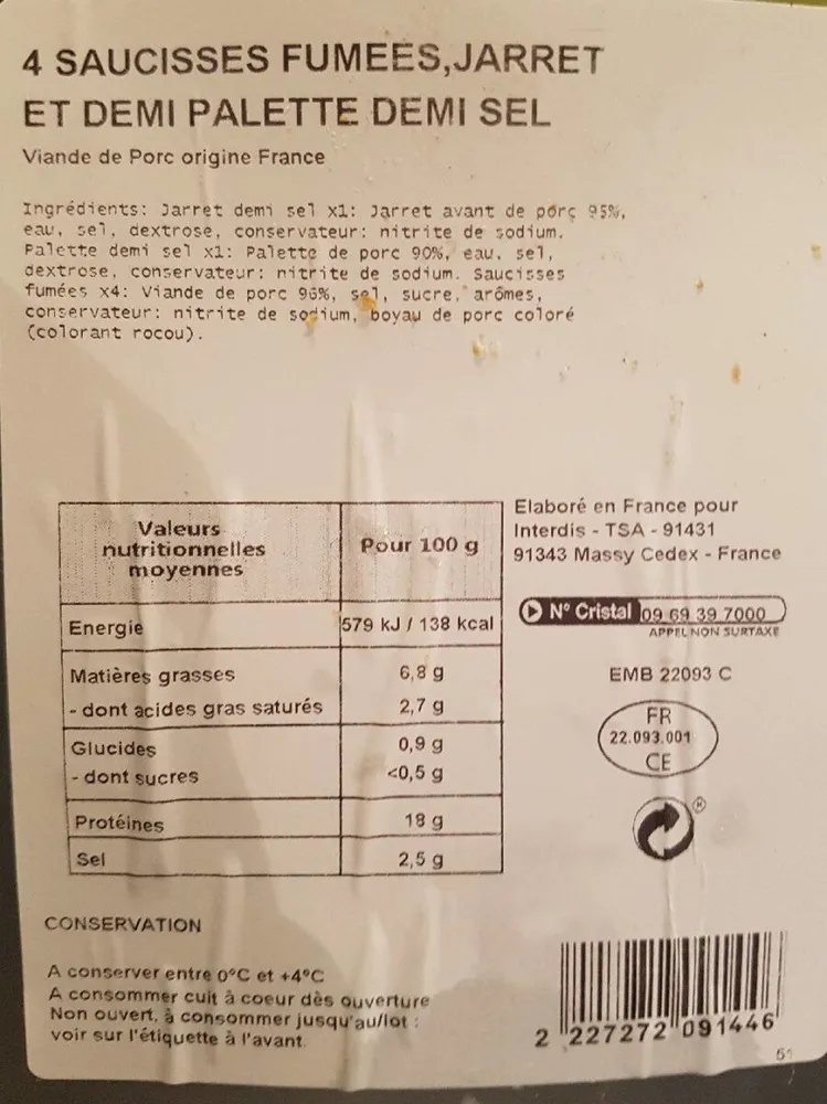 Saucisse fumees jarret palette demi sel
