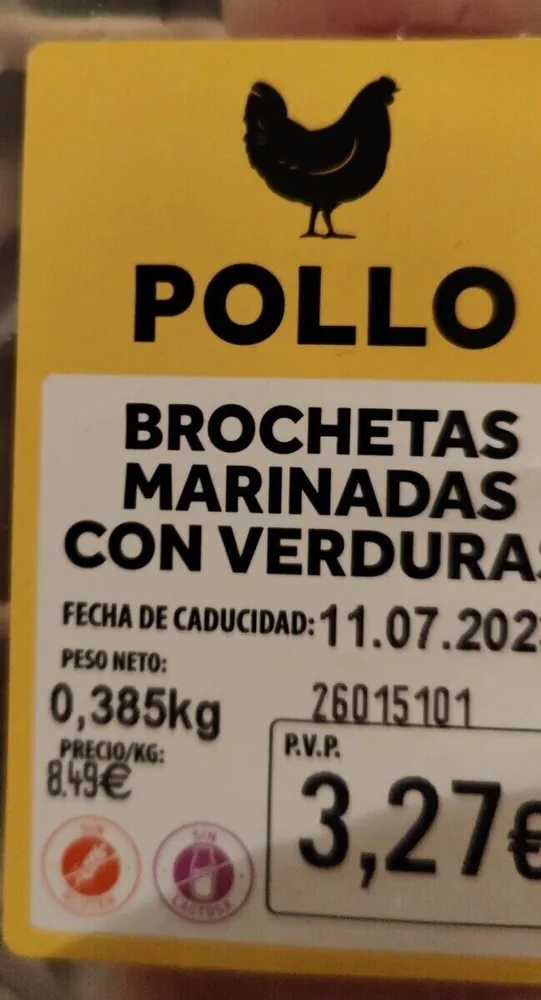 Brochetas de pollo marinadas con verduras
