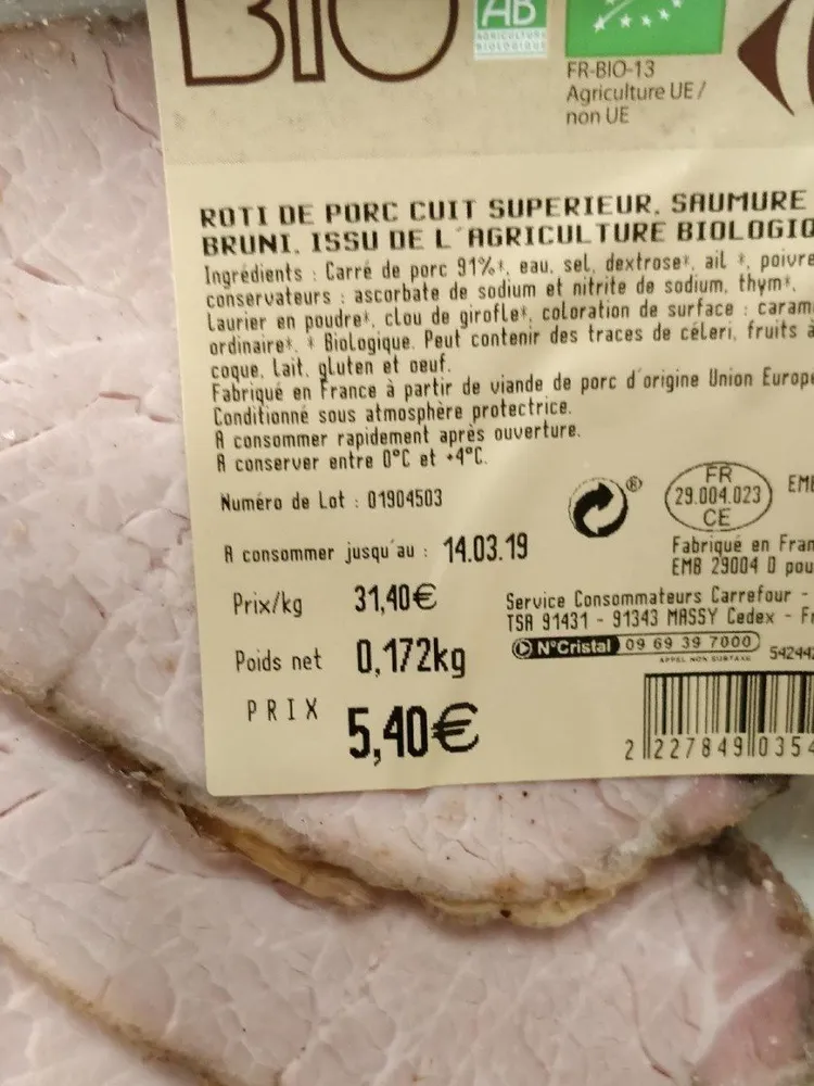 Roti de porc cuit supérieur