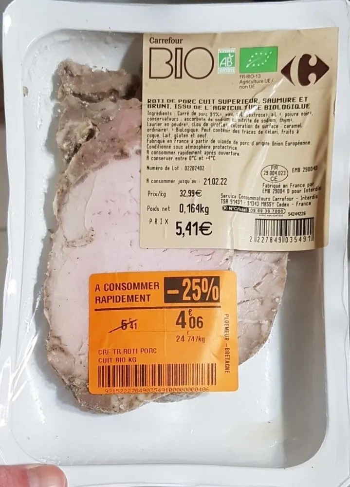 Rôti de porc cuit supérieur Bio