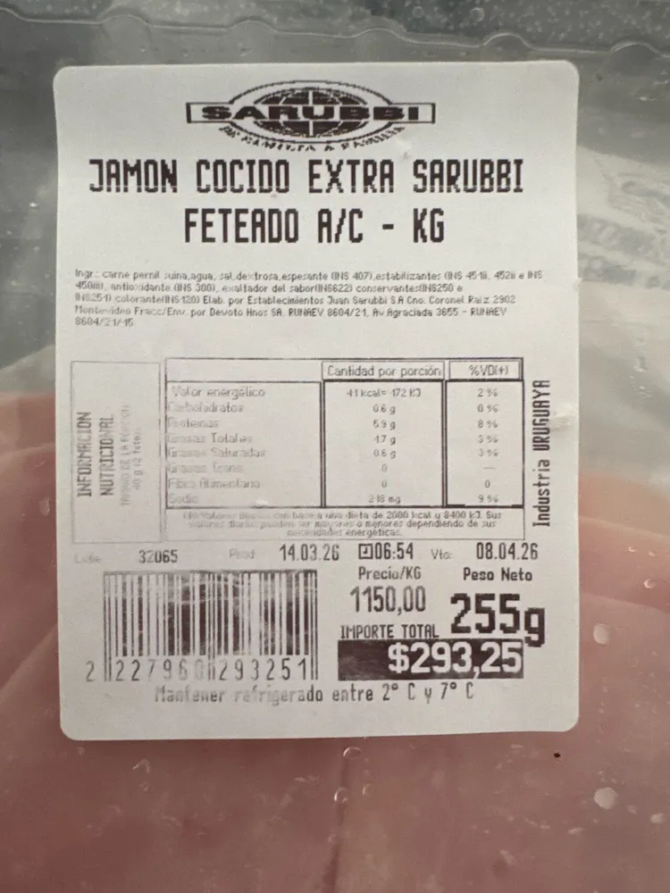 Jamón Cocido Extra Sarubi Feteado