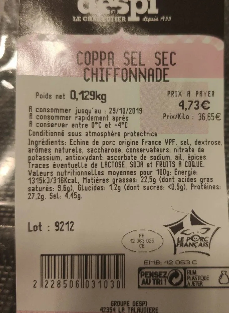 Coppa chiffonade sel sec
