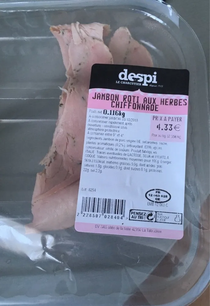 Jambon roti aux herbes chiffonnade