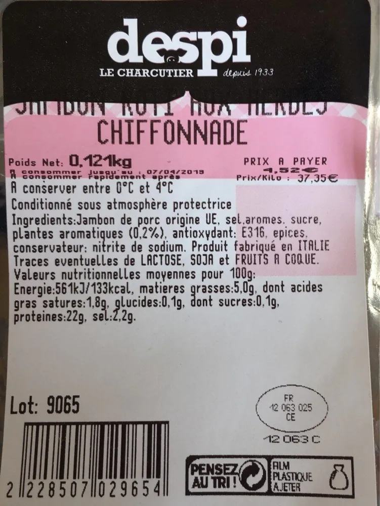 Jambon aux herbes chiffonnade