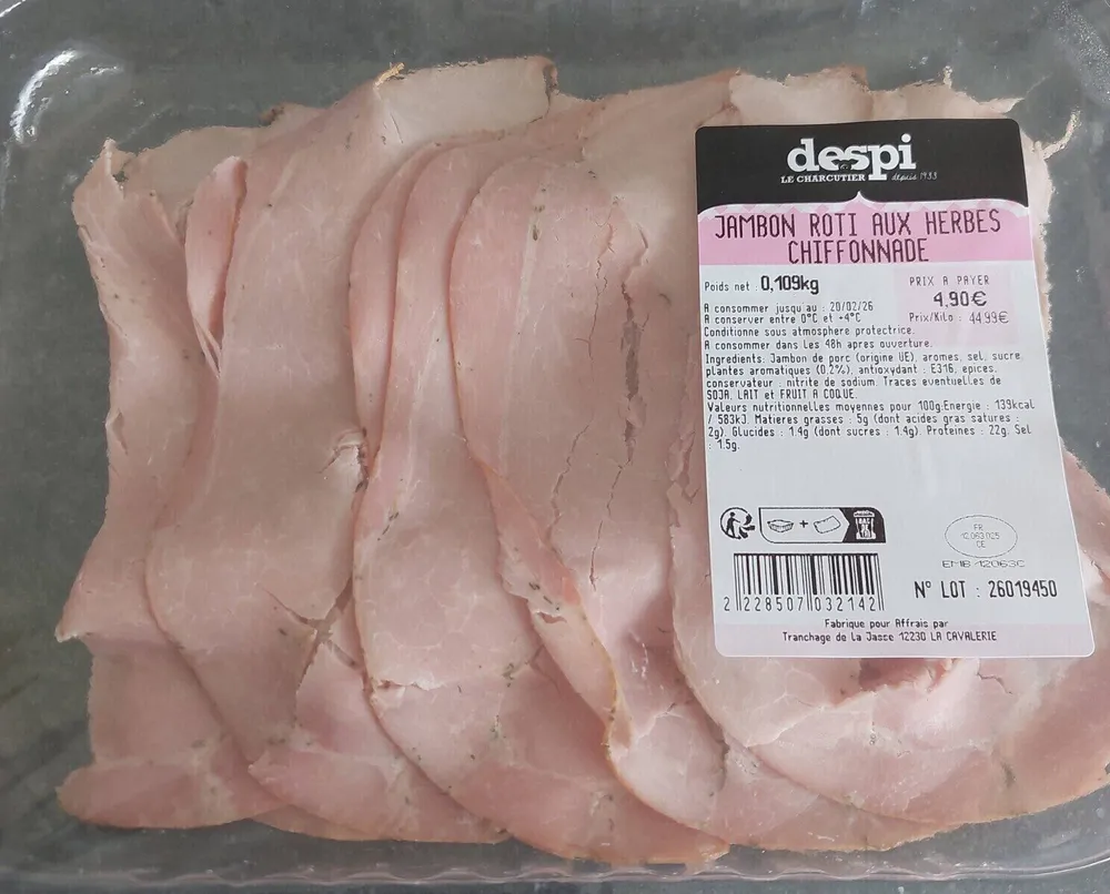 Jambon rôti aux herbes chiffonnade