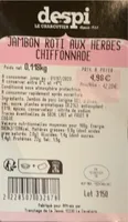 Jambon roti aux herbes chiffonnade