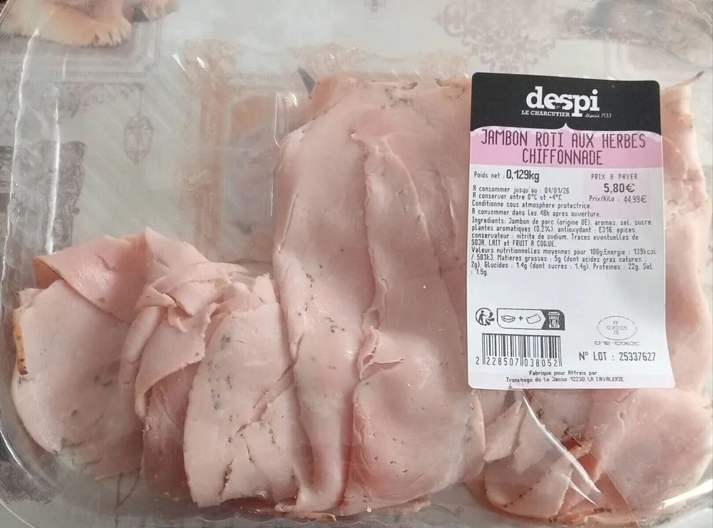 Jambon rôti aux herbes chiffonnade