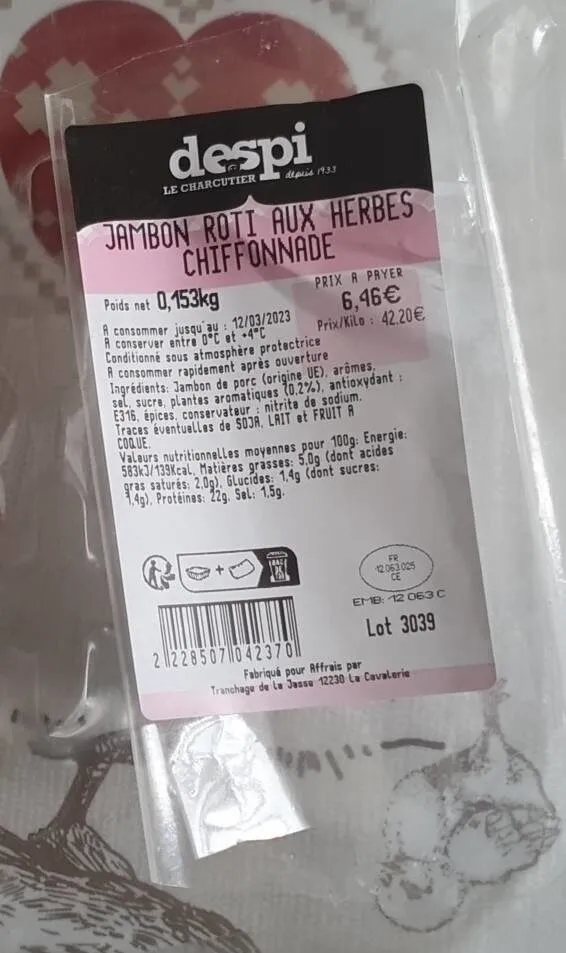 Jambon rôti aux herbes chiffonade