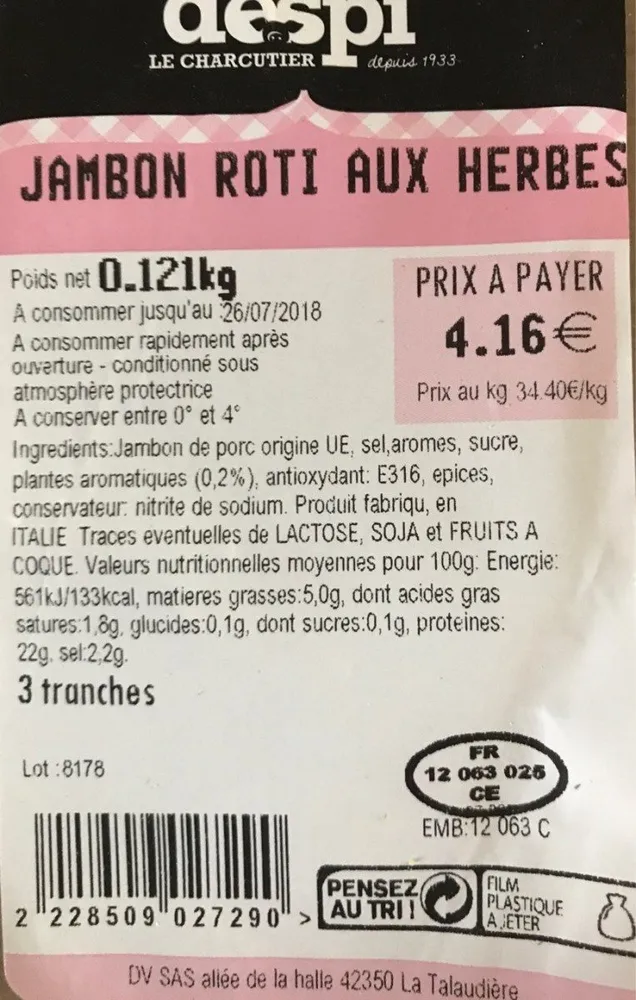 Jambon roti aux herbes