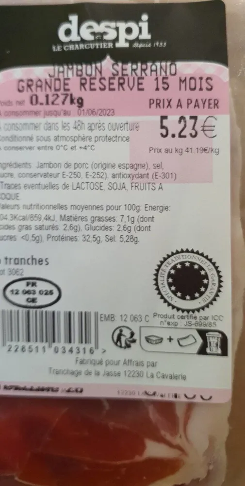 Jambon serrano - Grande réserve 15 mois
