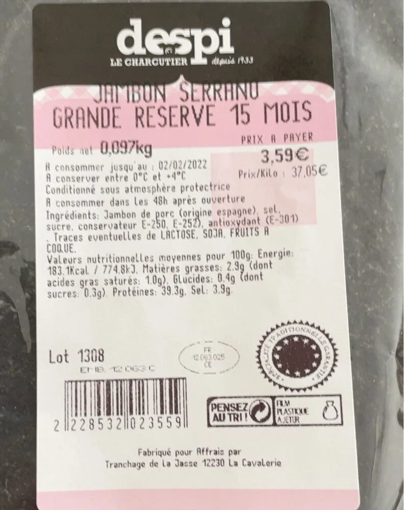Jambon serrano grande reserve 15 mois