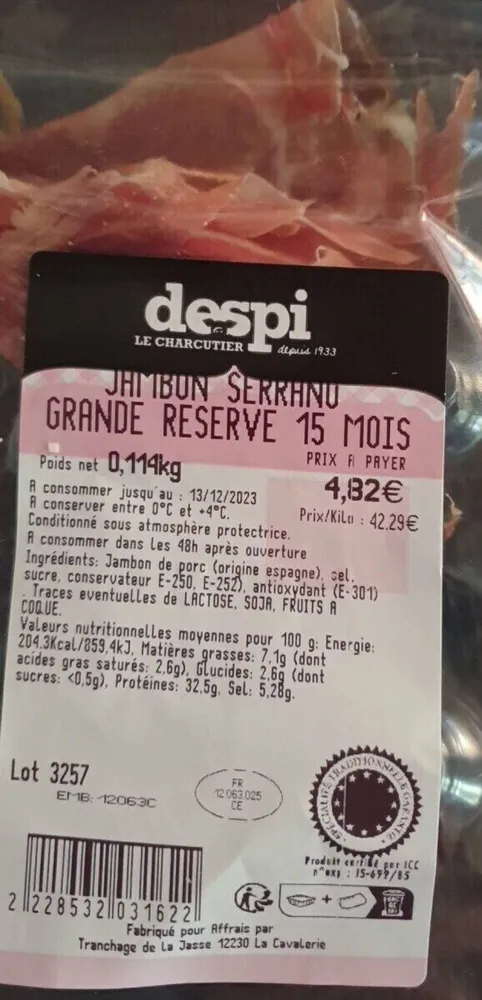 Jambon Serrano 15 mois