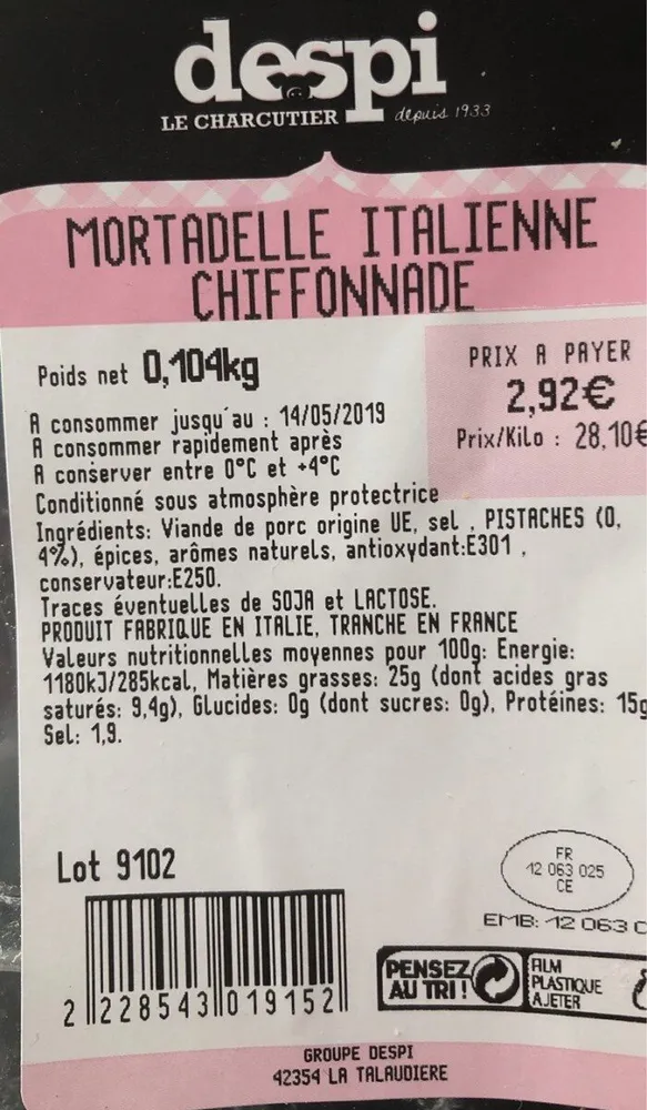 Mortadelle italienne chiffonnade