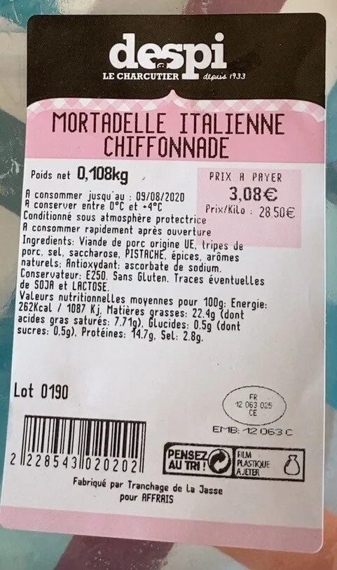Mortadelle italienne chiffonnade