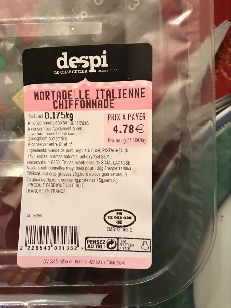 Mortadelle italienne chiffonade