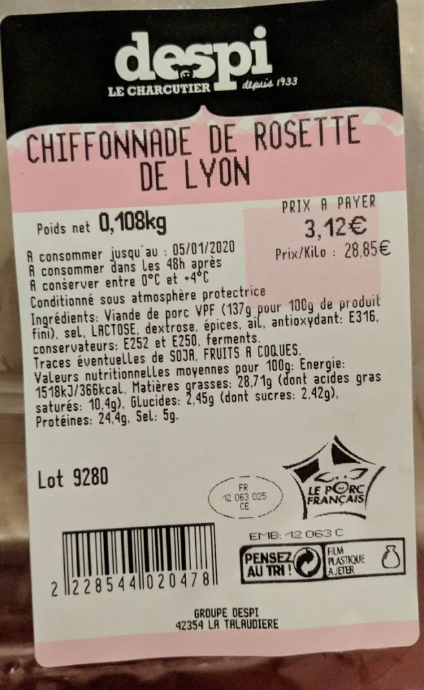 Chiffonnade de Rosette de Lyon
