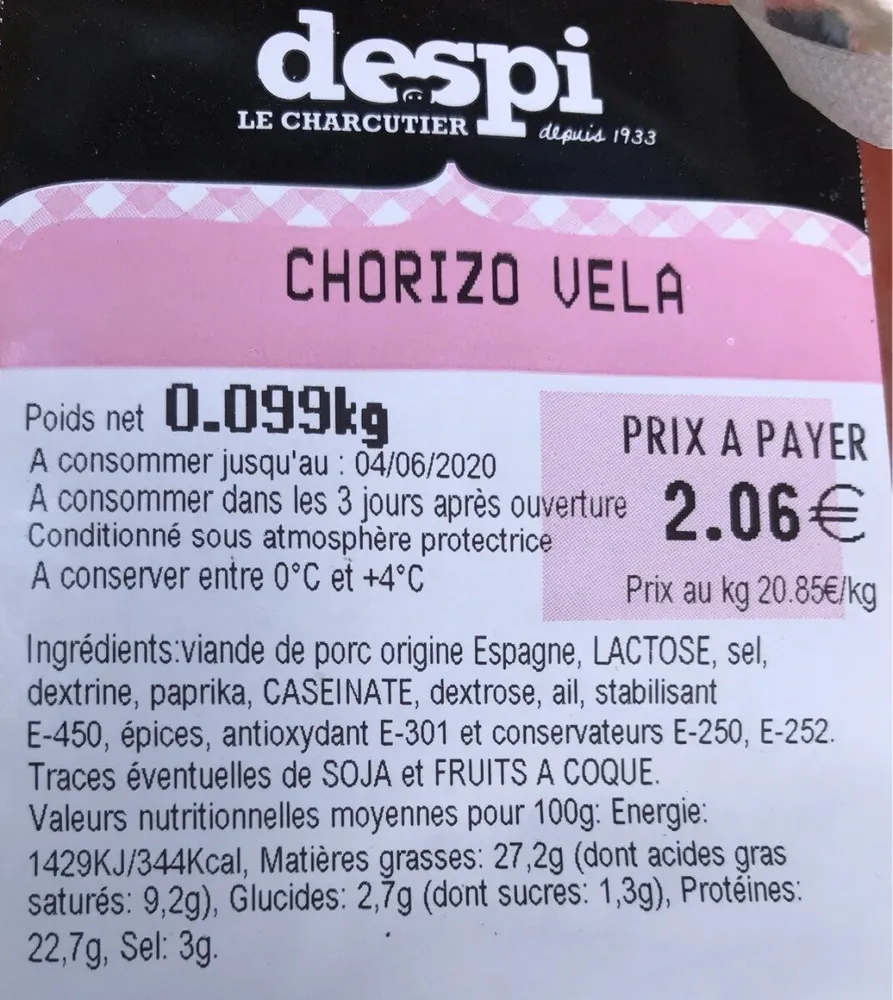 Chorizo vela