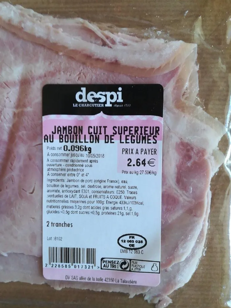 Jambon cuit supérieur au bouillon de legumes