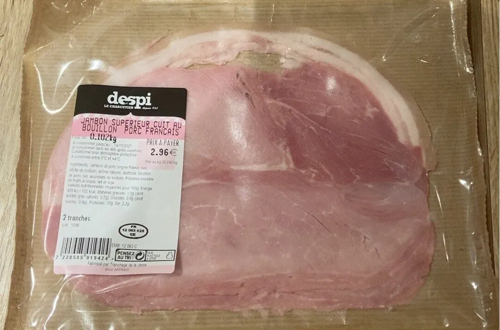 Jambon supérieur cuit au bouillon porc francais