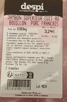 Jambon supérieur cuit au bouillon porc francais