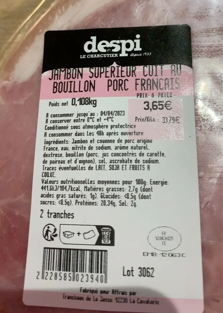 Jambon supérieur cuit au bouillon