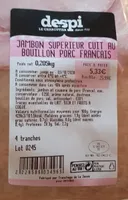 Jambon Supérieur cuit au bouillon porc Français