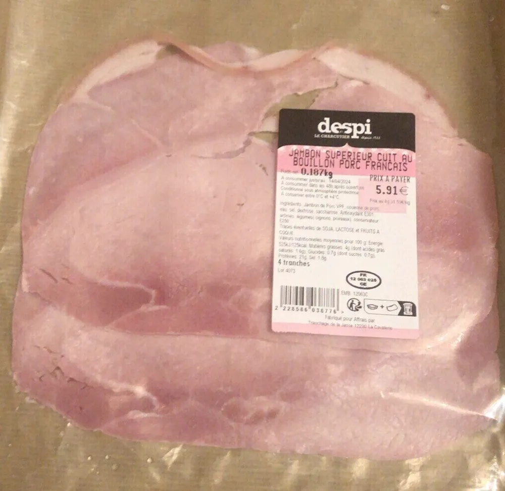 Jambon superieur cuit au bouillon porc francais