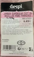 Jambon superieur cuit au bouillon porc francais