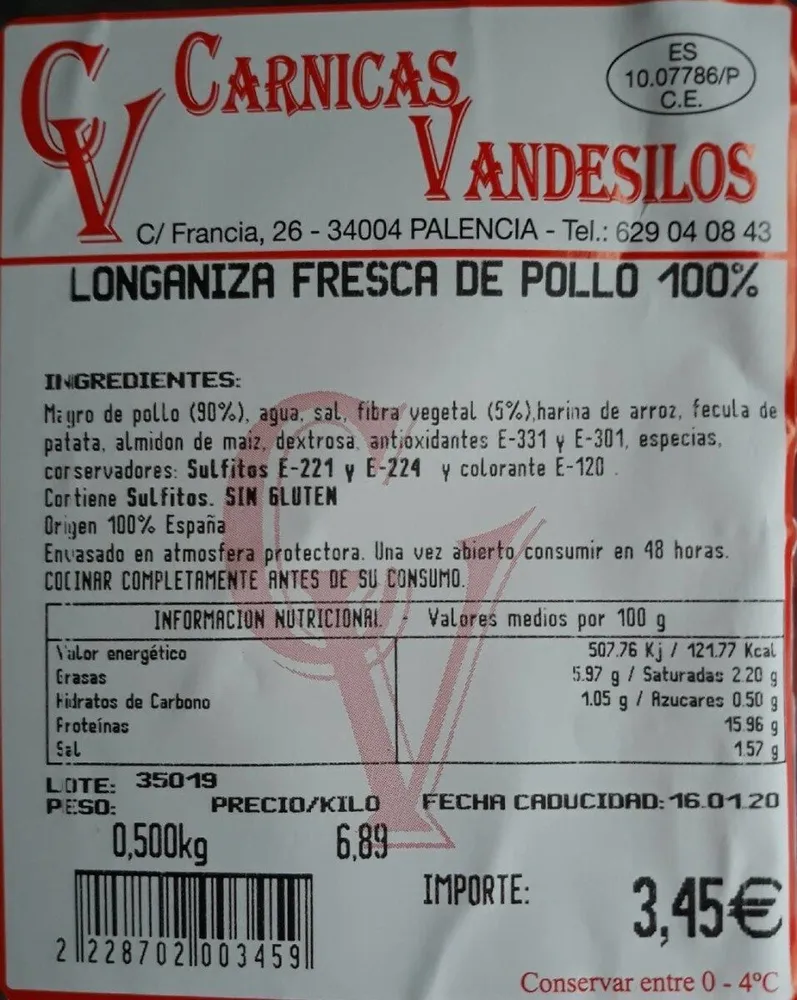 Longaniza fresca de pollo 100%