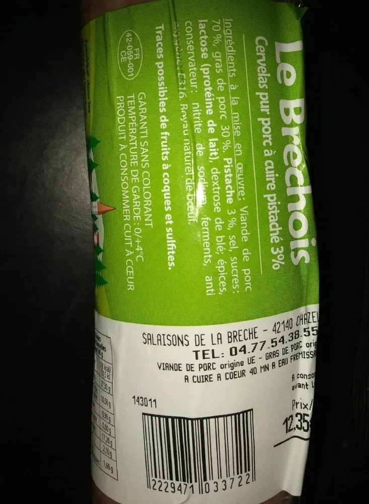 Le Brechois Cervelas pour porc à cuire pistaché
