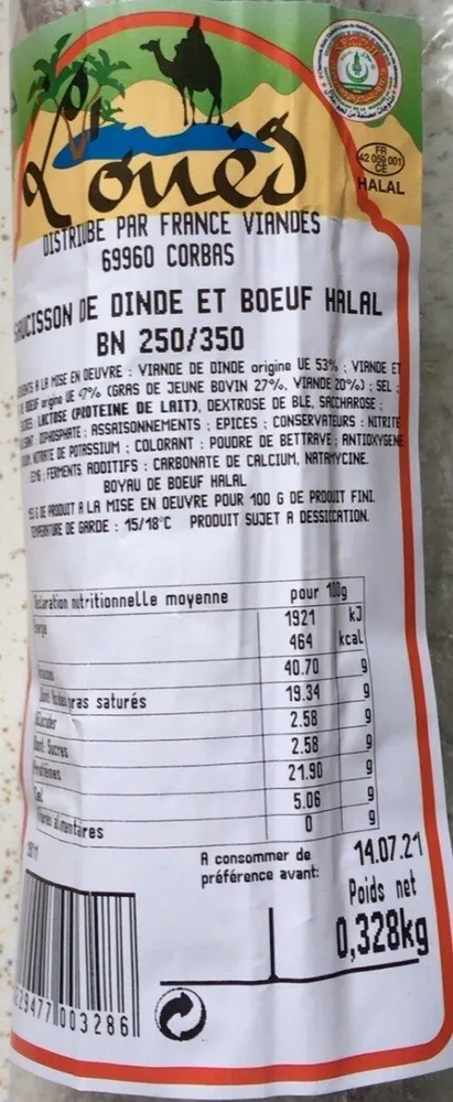 Saucisson de dinde et boeuf halal