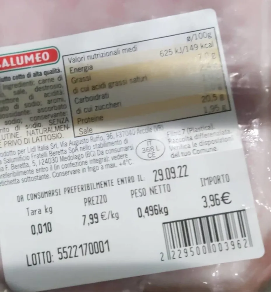 Prosciutto cotto di alta qualità