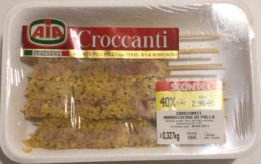 Croccanti arrosticini di pollo con panatura al rosmarino