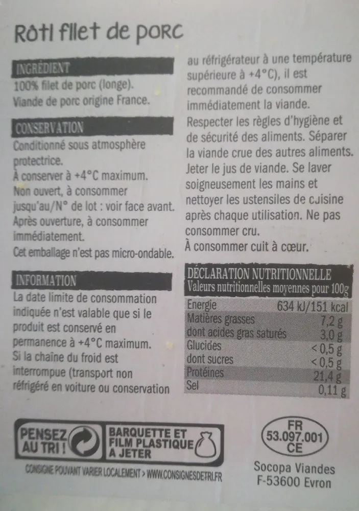 Rôti filet de porc
