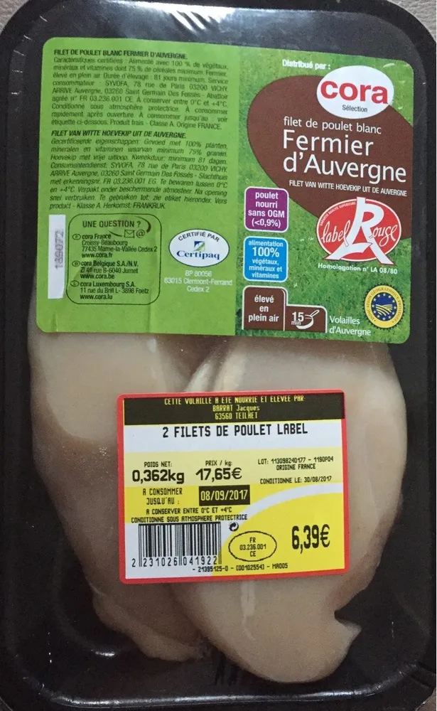 Filets de poulet blanc fermier d'Auvergne