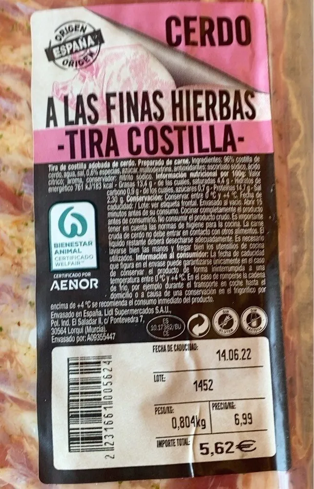 Tira cistilla cerdo a las finas hierbas