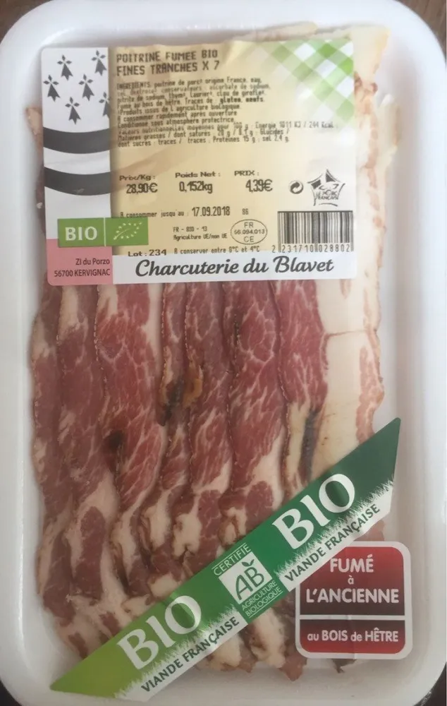 Poitrine fumée bio fines tranches x7