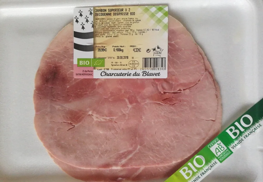 Jambon supérieur découenné dégraissé bio